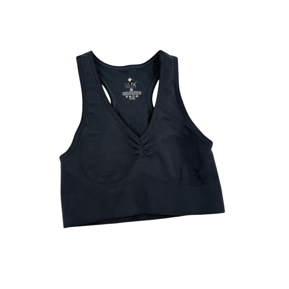 NUX Cropped V-Neck Sports Bra‎ Gray Blue Medium NWOT - Picture 4 of 8